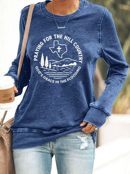 Women’s Texas Strong Praying For The Hill Country Print Top Blue / S