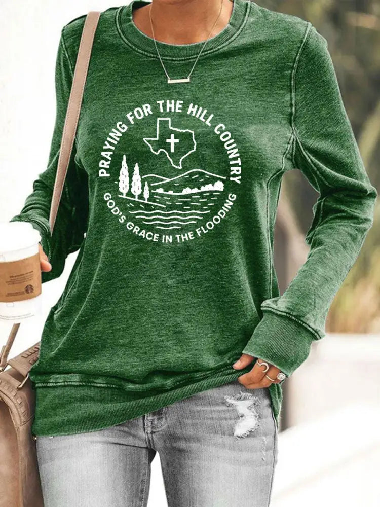 Women’s Texas Strong Praying For The Hill Country Print Top Green / S