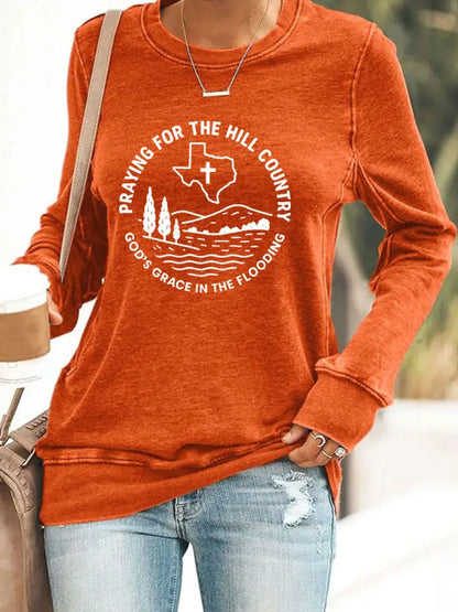 Women’s Texas Strong Praying For The Hill Country Print Top Orange / S