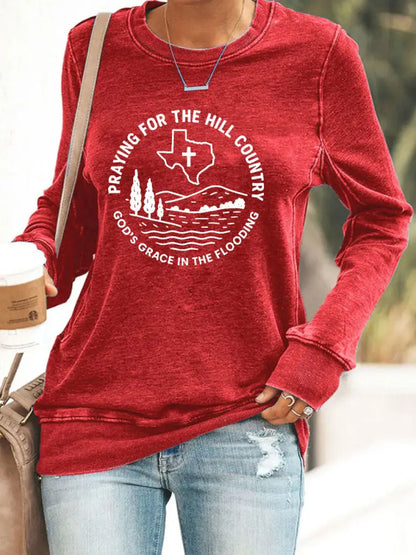 Women’s Texas Strong Praying For The Hill Country Print Top Red / S