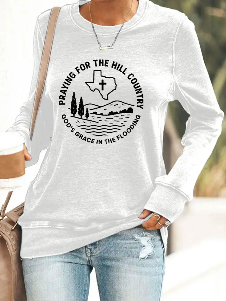 Women’s Texas Strong Praying For The Hill Country Print Top White / S
