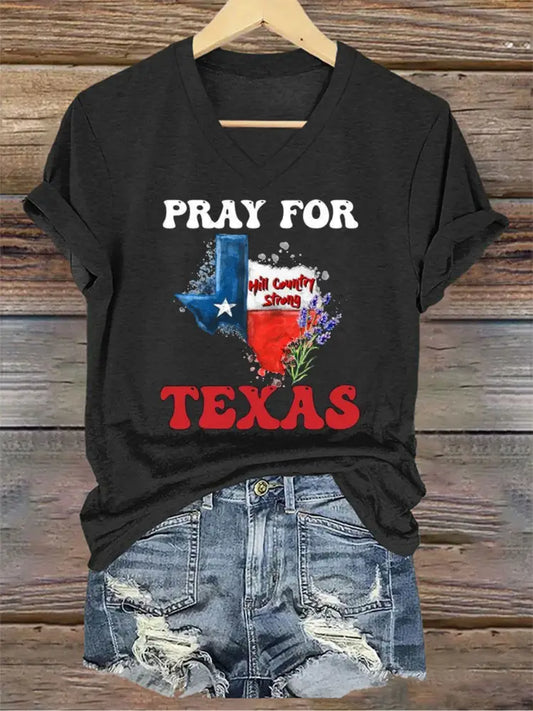 Women’s Texas Strong Printed V-neck T-shirt Black / S