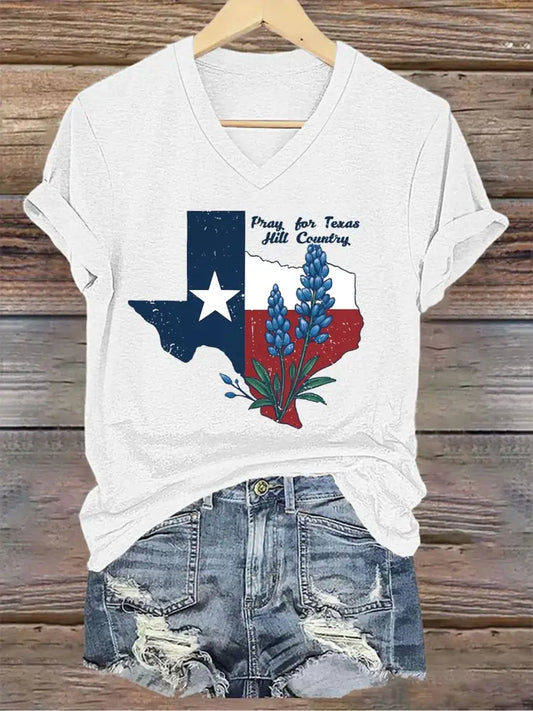Women’s Texas Strong Printed V-neck T-shirt White / S