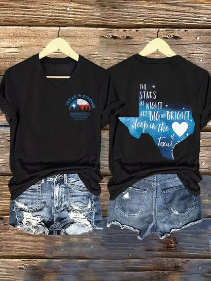 Women’s Texas Strong The Stars At Night Are Big And Bright Deep In The Heart Of Texas Printed T-Shirt Black / S