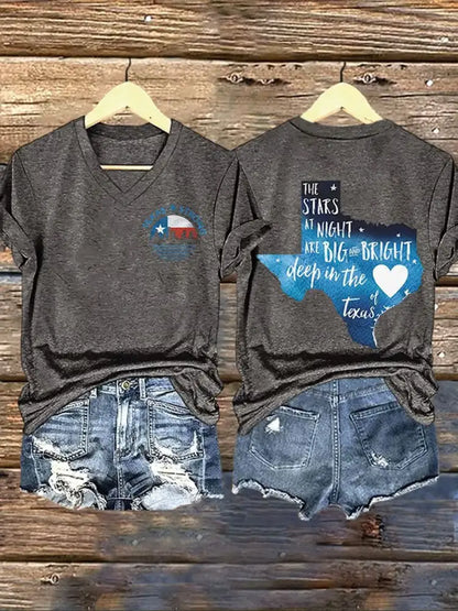Women’s Texas Strong The Stars At Night Are Big And Bright Deep In The Heart Of Texas Printed T-Shirt Dark Gray / S