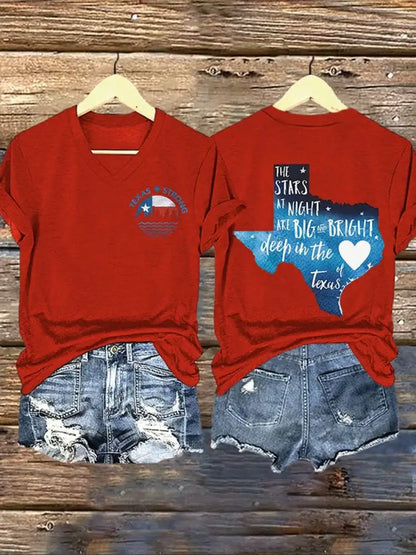 Women’s Texas Strong The Stars At Night Are Big And Bright Deep In The Heart Of Texas Printed T-Shirt Red / S
