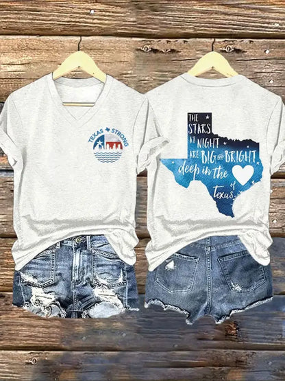 Women’s Texas Strong The Stars At Night Are Big And Bright Deep In The Heart Of Texas Printed T-Shirt White / S