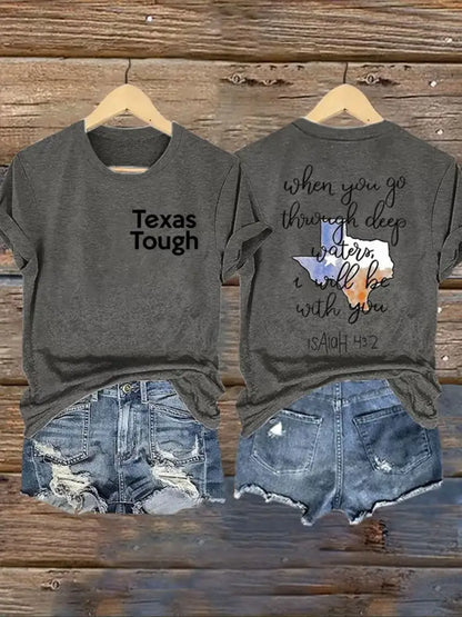 Women’s Texas Tough When You Go Through Deep Waters Printed T-Shirt Dark Gray / S