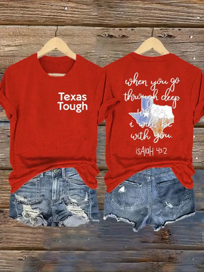 Women’s Texas Tough When You Go Through Deep Waters Printed T-Shirt Red / S