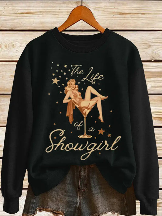 Women’s The Life of A Show Girl Fan Print Sweatshirt Black / S