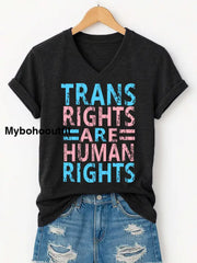 Women’s Trans Right Are Human Rights LGBTQ Pride Month V-Neck Tee Black / S