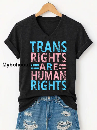 Women’s Trans Right Are Human Rights LGBTQ Pride Month V-Neck Tee Black / S