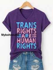 Women’s Trans Right Are Human Rights LGBTQ Pride Month V-Neck Tee Purple / S