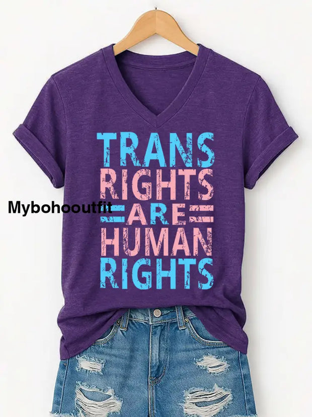 Women’s Trans Right Are Human Rights LGBTQ Pride Month V-Neck Tee Purple / S