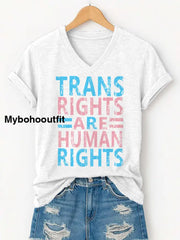 Women’s Trans Right Are Human Rights LGBTQ Pride Month V-Neck Tee White / S