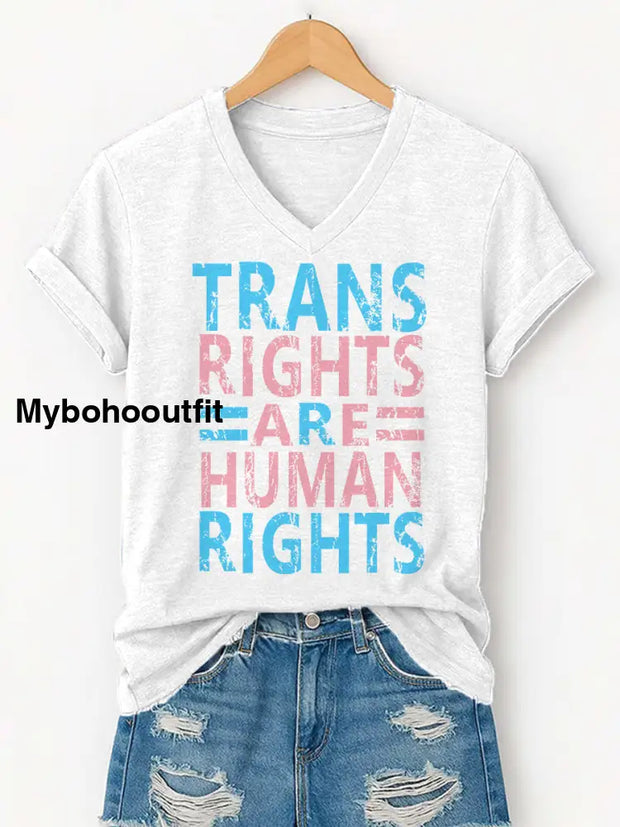 Women’s Trans Right Are Human Rights LGBTQ Pride Month V-Neck Tee White / S