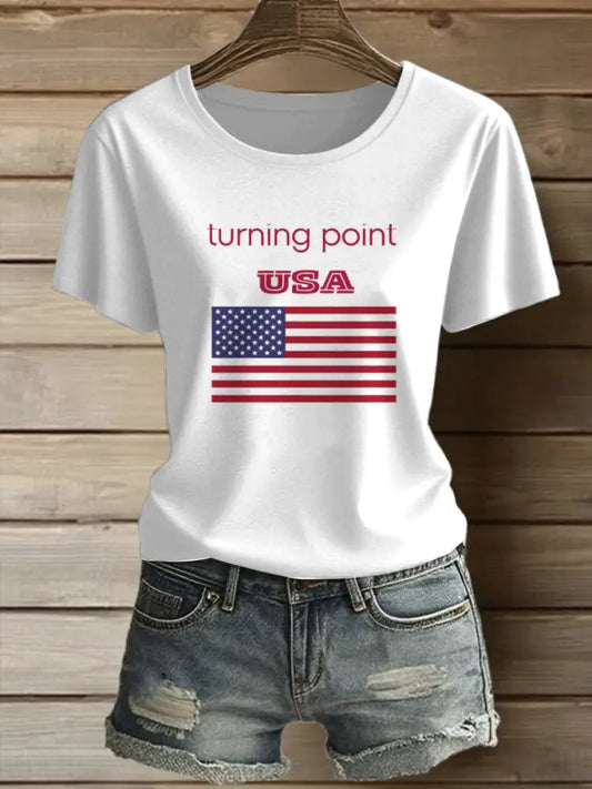 Women’s Turning Point Printed Vintage Fashion Loose Short Sleeve T-Shirt White / S