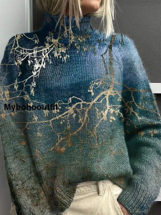 Women’s Vintage Art Floral Print Casual Chic Sweater Pullover A / S