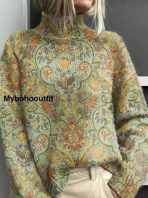 Women’s Vintage Art Floral Print Casual Chic Sweater Pullover A / S