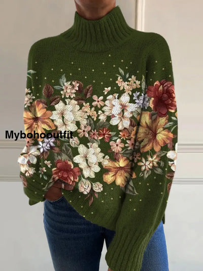 Women’s Vintage Art Floral Print Casual Chic Sweater Pullover A / S