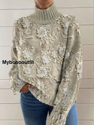 Women’s Vintage Art Floral Print Casual Chic Sweater Pullover A / S