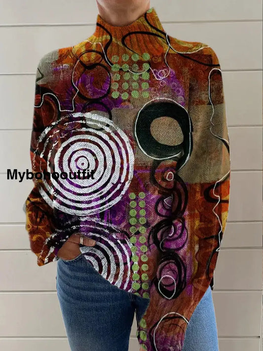Women’s Vintage Art Print Casual Chic Sweater Pullover A / S