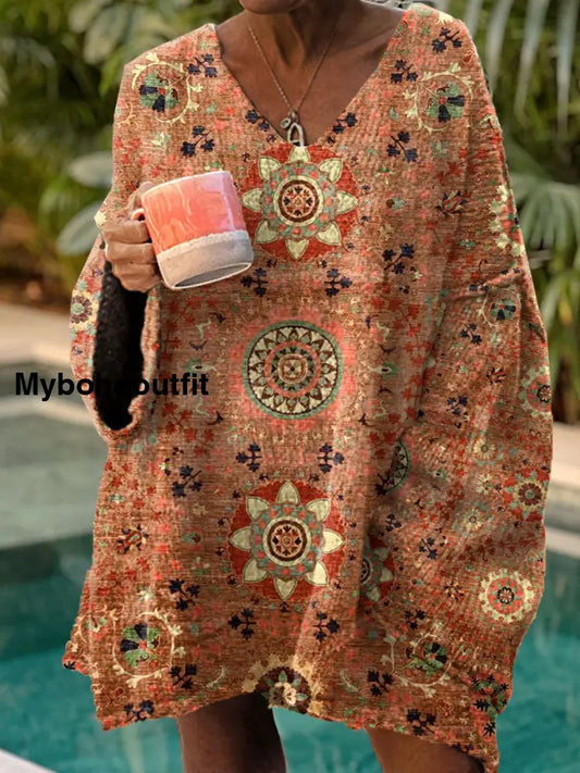 Women’s Vintage Art Print Chic V Neck Casual Sweater Pullover A / S