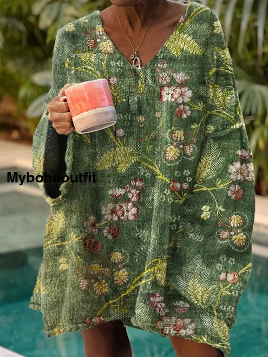 Women’s Vintage Art Print Chic V Neck Casual Sweater Pullover A / S