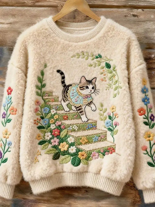 Women’s Vintage Christmas Animal Art Print Comfortable Casual Sweater A / S