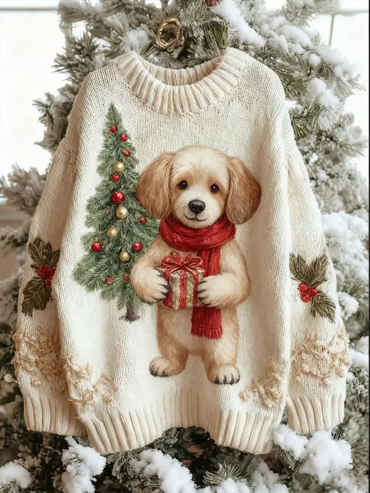 Women’s Vintage Christmas Animal Art Print Comfortable Casual Sweater A / S