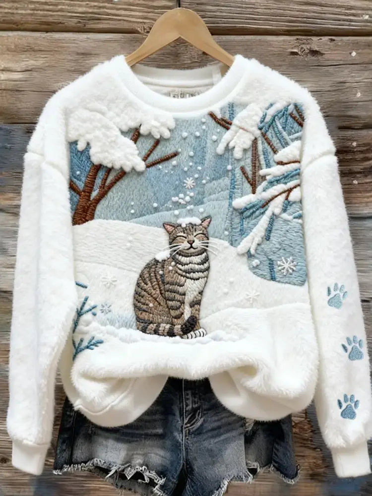 Women’s Vintage Christmas Animal Art Print Comfortable Casual Sweater A / S