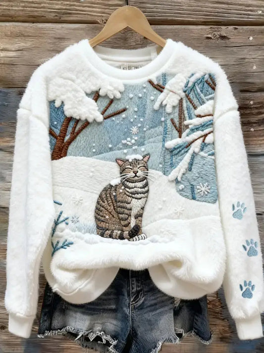 Women’s Vintage Christmas Animal Art Print Comfortable Casual Sweater A / S