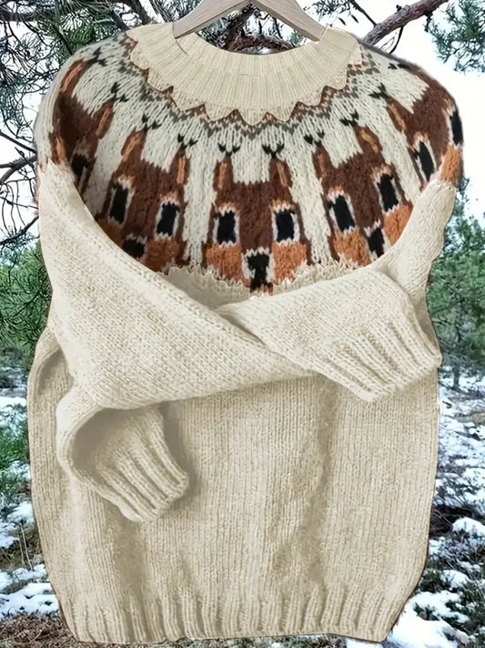 Women’s Vintage Christmas Animal Art Print Comfortable Casual Sweater A / S