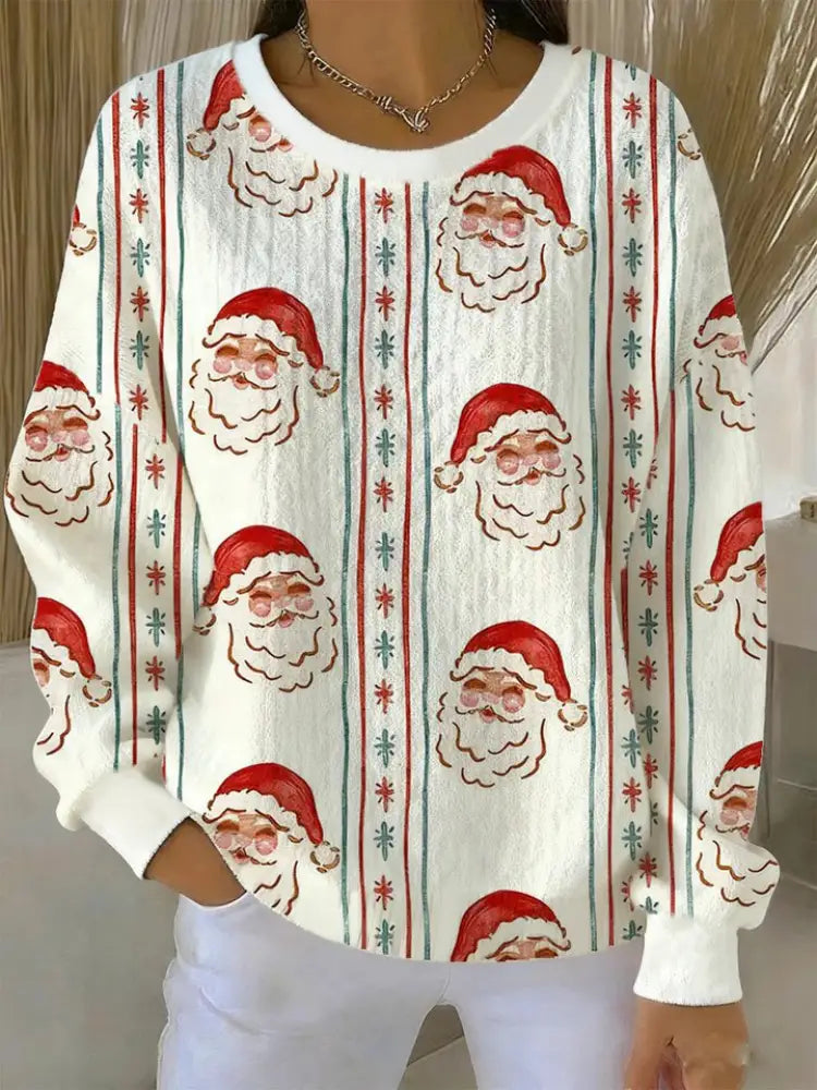 Women’s Vintage Christmas Santa Claus Printed Sweatshirt As picture / S