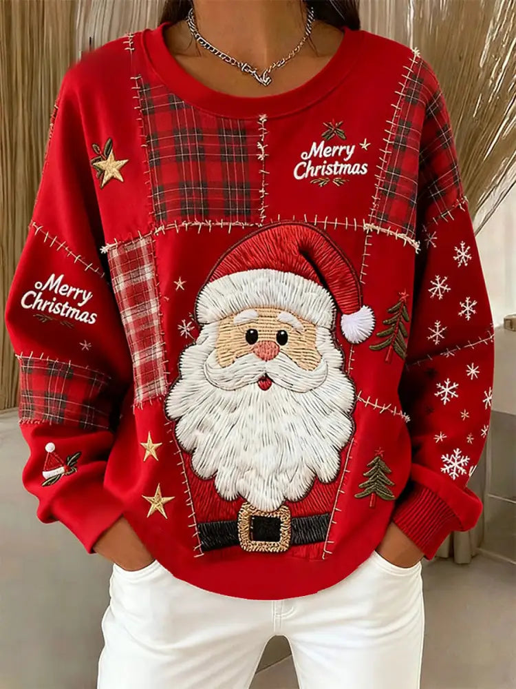 Women’s Vintage Christmas Santa Claus Printed Sweatshirt Red / S