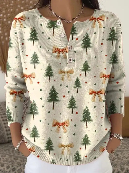 Women’s Vintage Christmas Tree Printed Sweater As picture / S