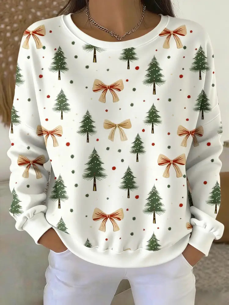 Women’s Vintage Christmas Tree Printed Sweatshirt As picture / S