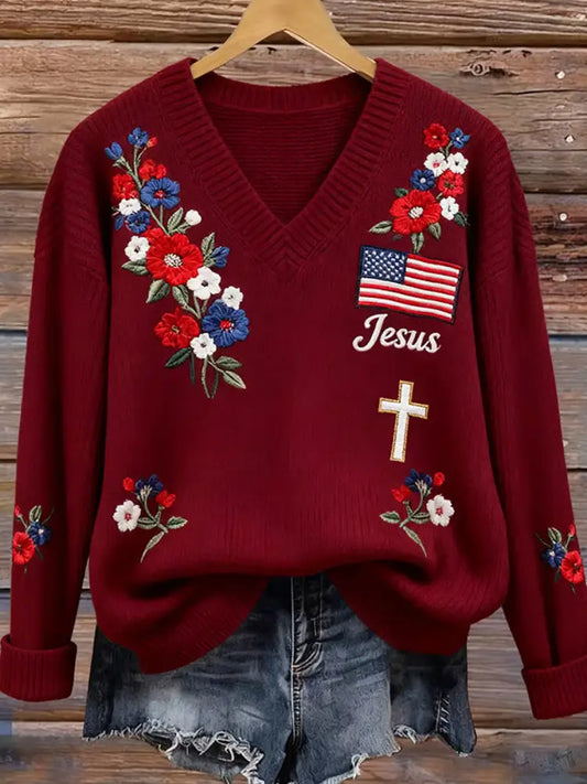 Women’s Vintage Faith Print Casual Sweater A / S
