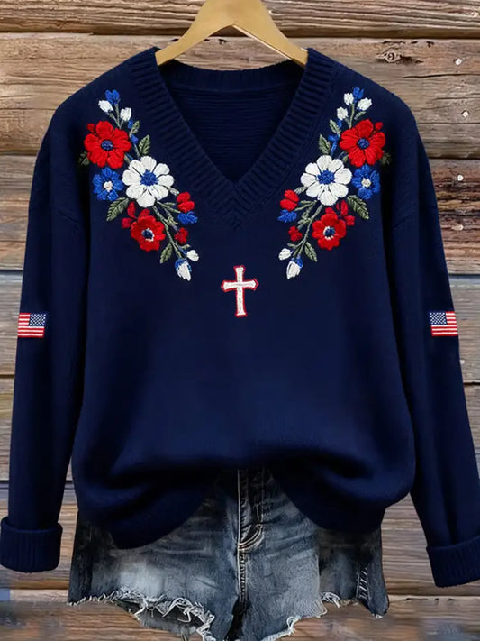 Women’s Vintage Faith Print Casual Sweater A / S
