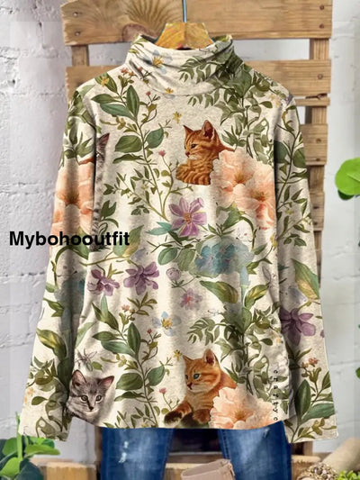 Women’s Vintage Floral Art Pattern Print Casual Cotton Top A / S