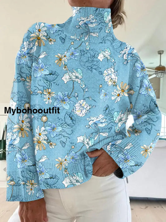 Women’s Vintage Floral Art Print Casual Chic Sweater Pullover A / S