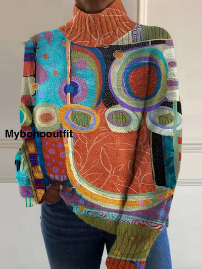 Women’s Vintage Floral Art Print Casual Chic Sweater Pullover A / S