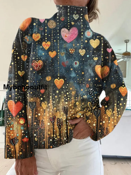 Women’s Vintage Floral Art Print Casual Chic Sweater Pullover A / S