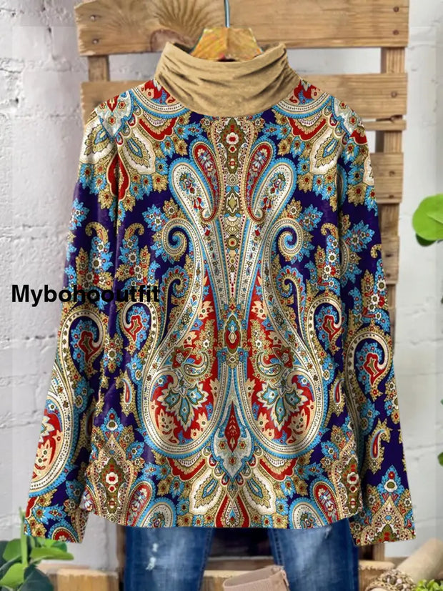 Women’s Vintage Floral Art Print Casual Cotton Top A / S