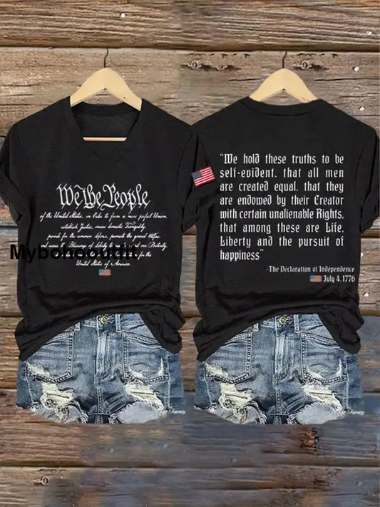 Women’s Vintage Independence Day Art Print Casual T-Shirt A / S
