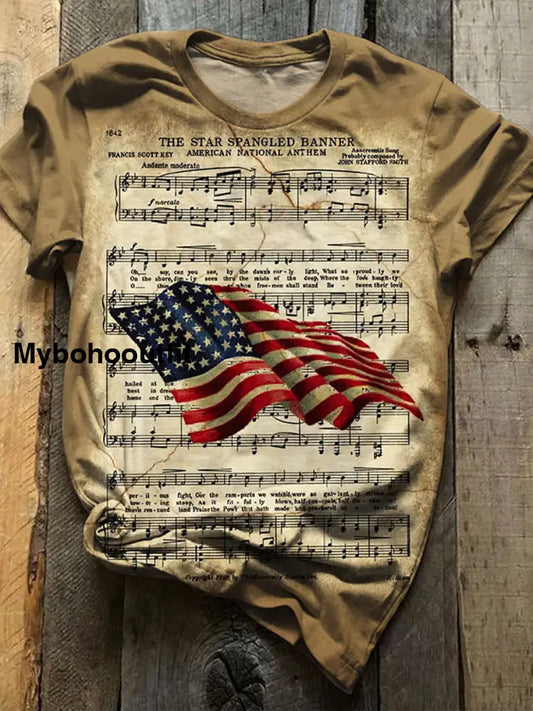 Women’s Vintage Independence Day Art Print Casual T-Shirt A / S