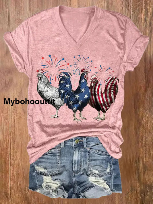 Women’s Vintage Independence Day Chick Art Print Casual T-Shirt A / S