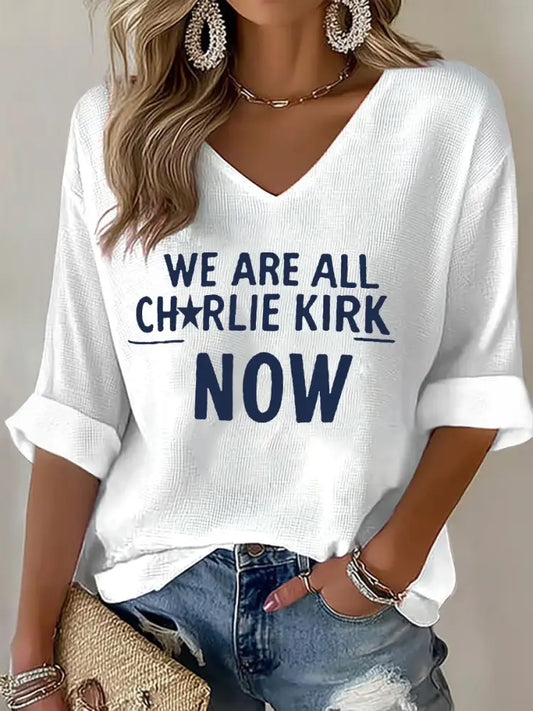 Women’s Voice of Freedom Waffle Print Casual T-Shirt White / S