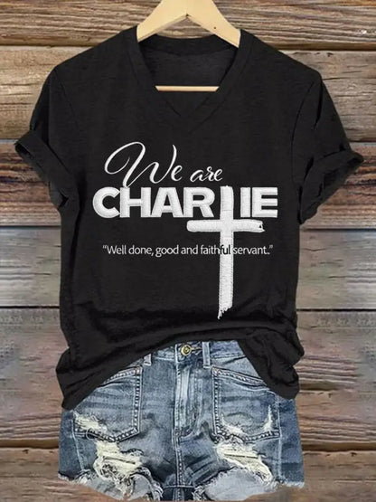 Women’s We Are All Charlie Kirk Now! R.I.P Charlie Kirk V-Neck Tee Black / S