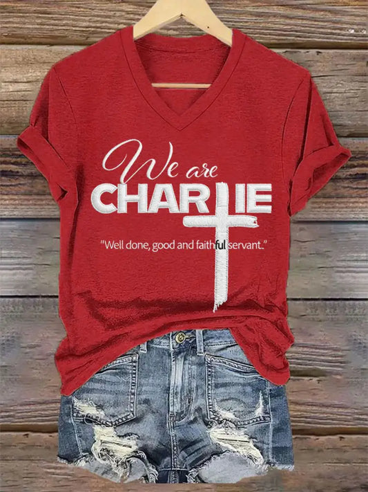 Women’s We Are All Charlie Kirk Now! R.I.P Charlie Kirk V-Neck Tee Red / S
